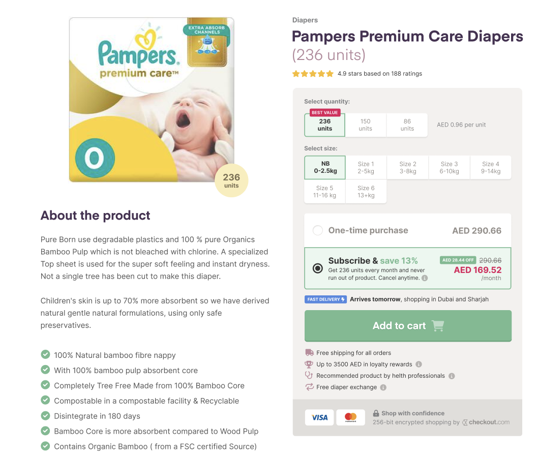 Product page με Call To Action button "Add to cart"