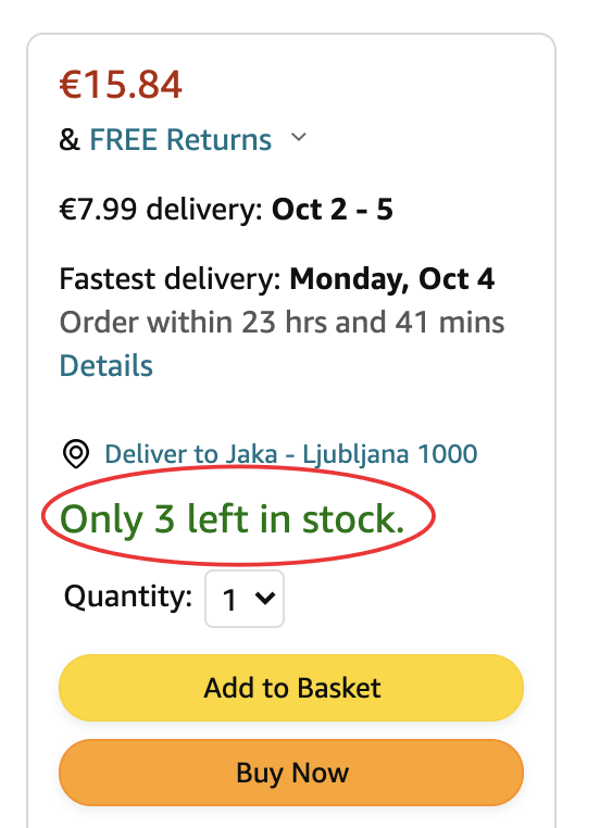 Ένδειξη "Only 3 left in stock" στην σελίδα προϊόντος του eshop